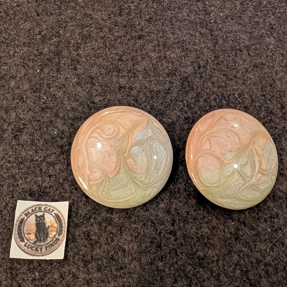 Vintage Oversized Round Egg Yolk Stud Earrings Peach Sage Green Pearlescent 1"